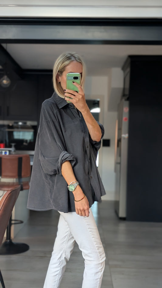 Oversized Fine Cord Cotton Shirt - Charcoal