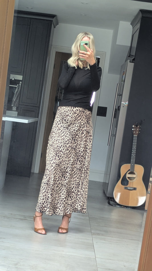 Silk blend midi skirt - leopard print