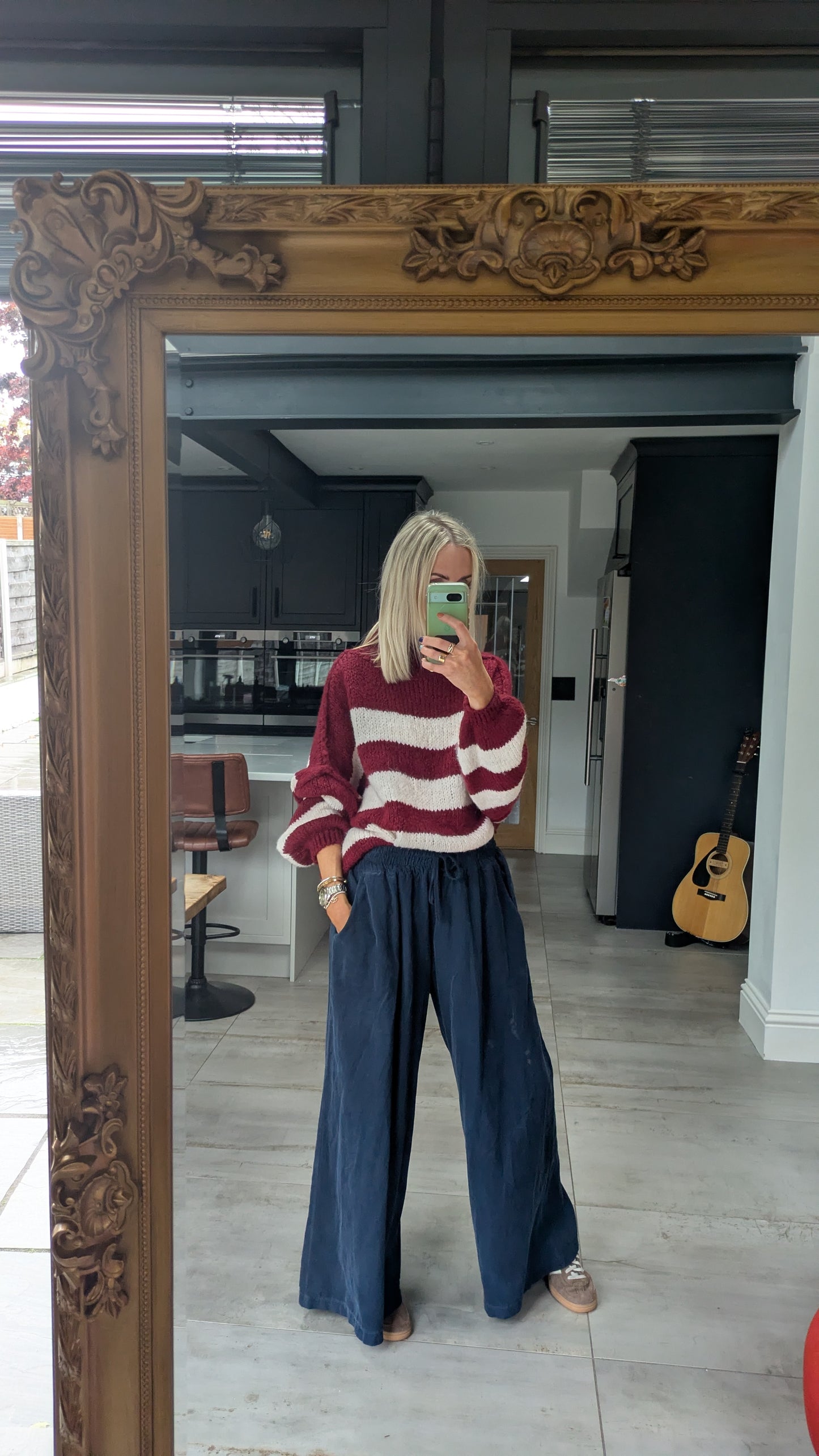 Striped Raw Edge Jumper Burgundy/Cream