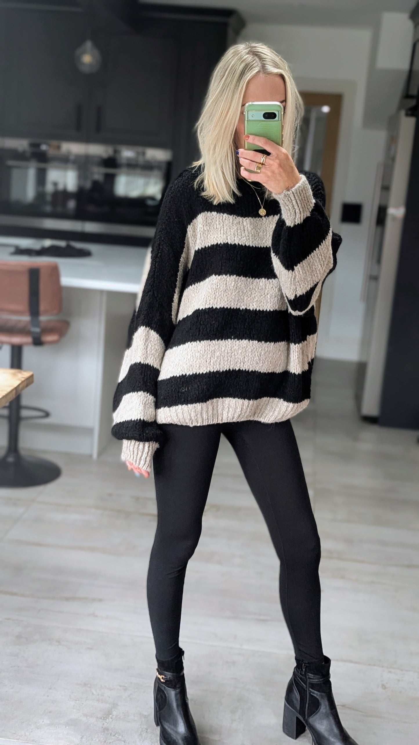 Striped Raw Edge Jumper Black/White