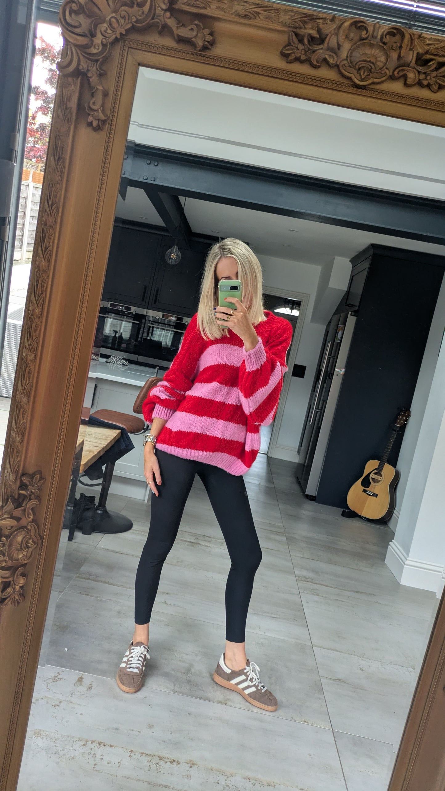 Striped Raw Edge Jumper Pink/Red