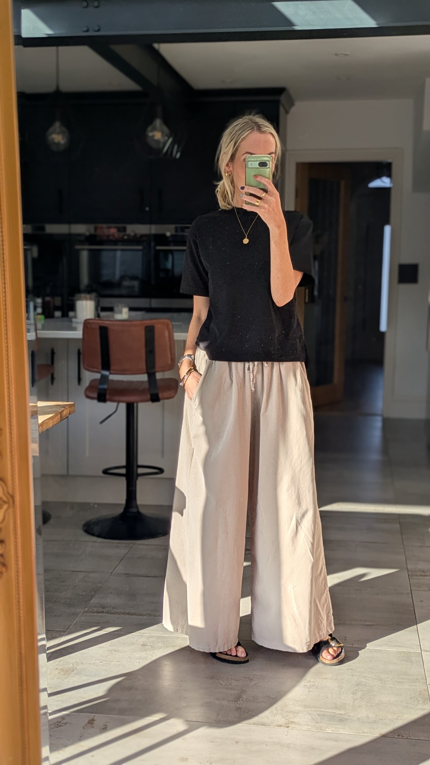 Darted Wide Leg Cord Trousers -Beige