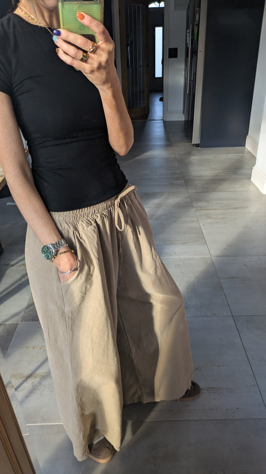 Darted Wide Leg Cord Trousers - Sand