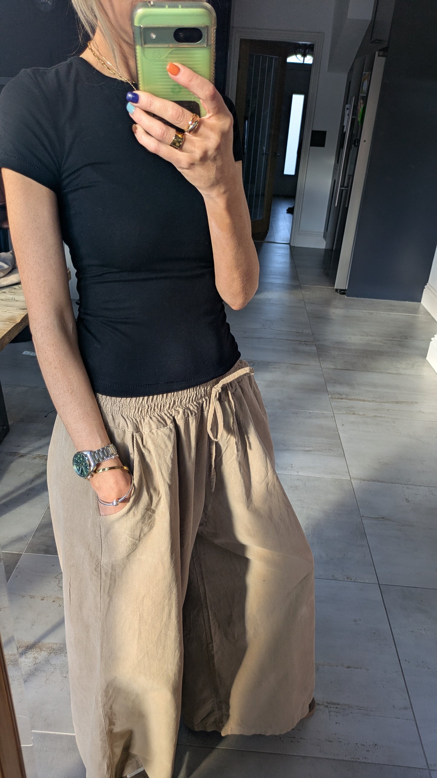 Darted Wide Leg Cord Trousers - Sand