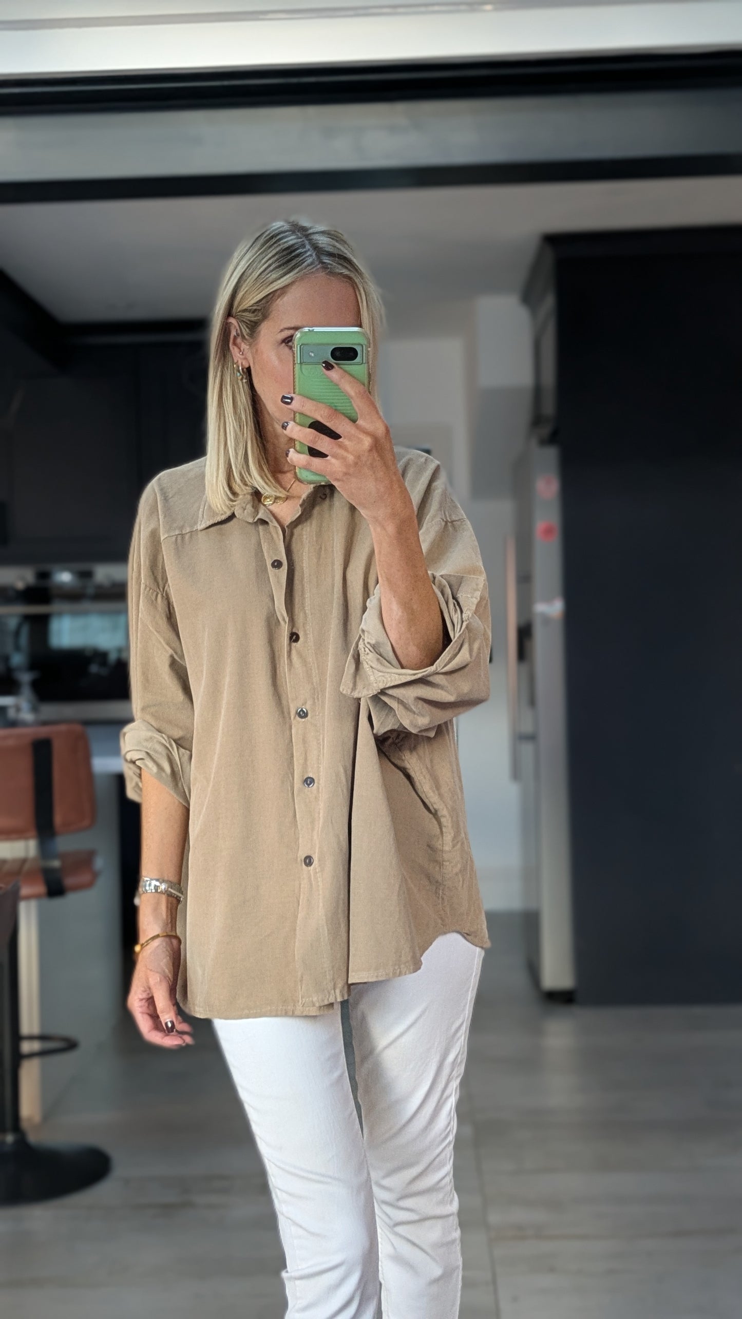 Oversized Fine Cord Cotton Shirt - Sand