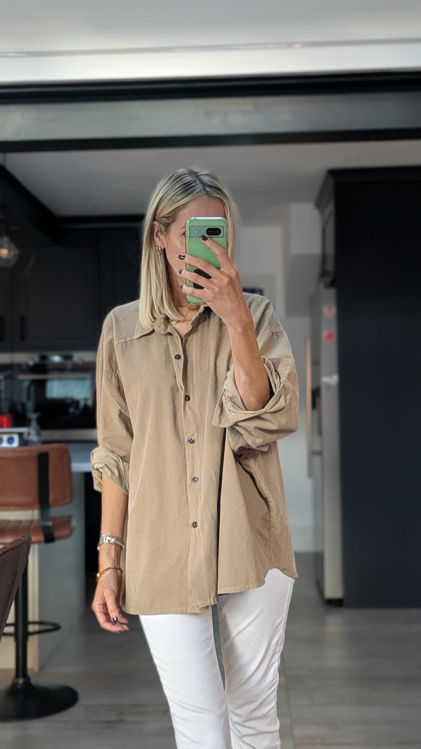 Oversized Fine Cord Cotton Shirt - Sand