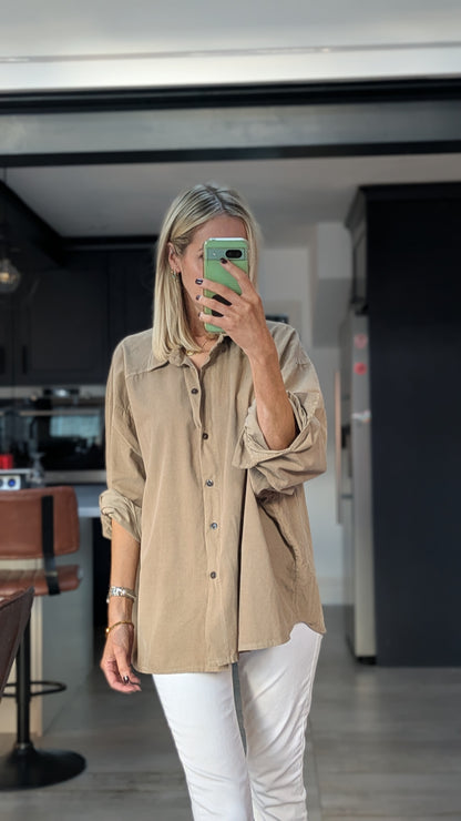 Oversized Fine Cord Cotton Shirt - Sand