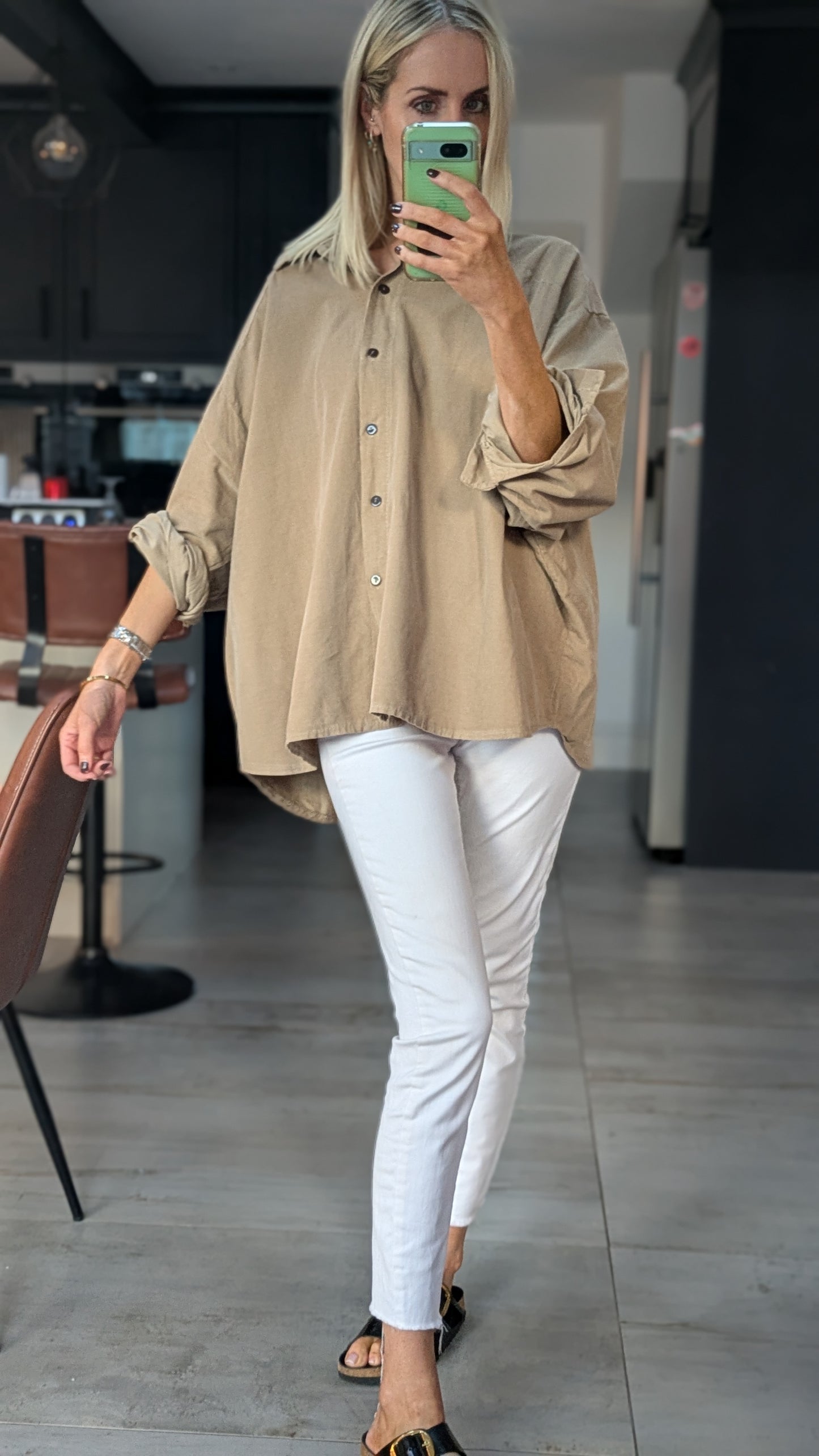 Oversized Fine Cord Cotton Shirt - Sand
