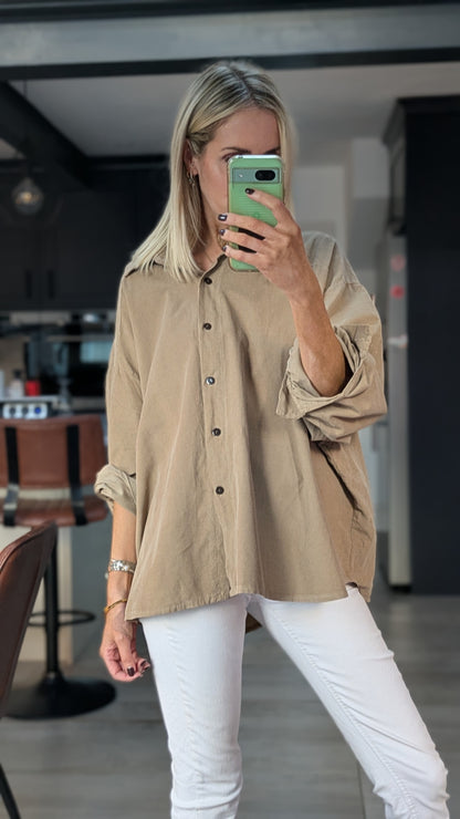 Oversized Fine Cord Cotton Shirt - Sand