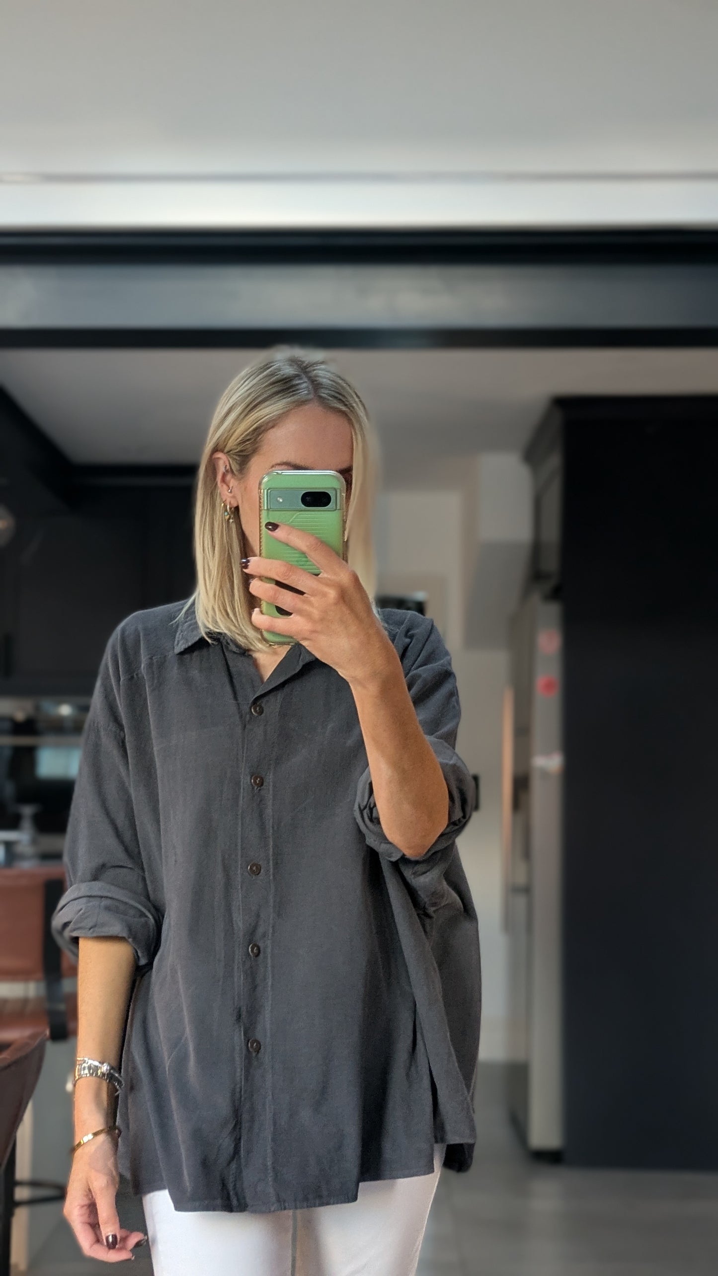 Oversized Fine Cord Cotton Shirt - Charcoal