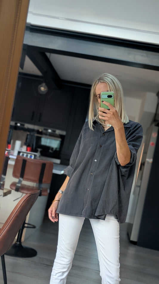 Oversized Fine Cord Cotton Shirt - Charcoal