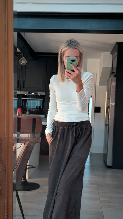 Darted wide leg fine cord trousers - brown