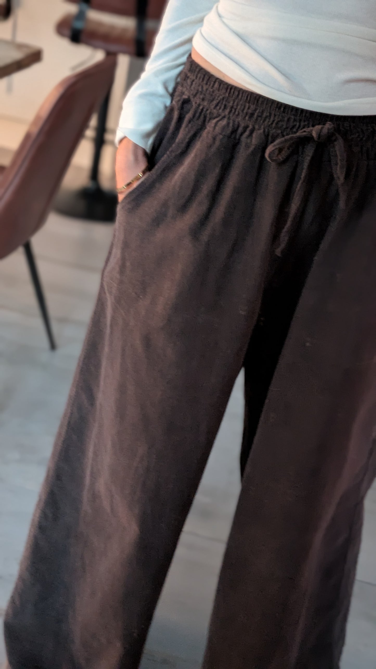 Darted wide leg fine cord trousers - brown