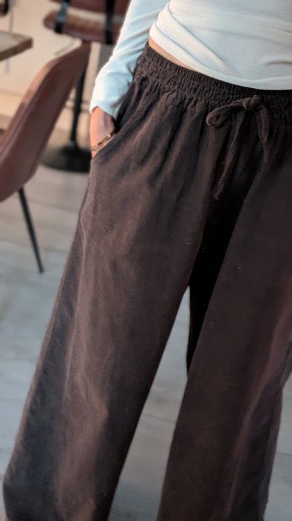 Darted wide leg fine cord trousers - brown