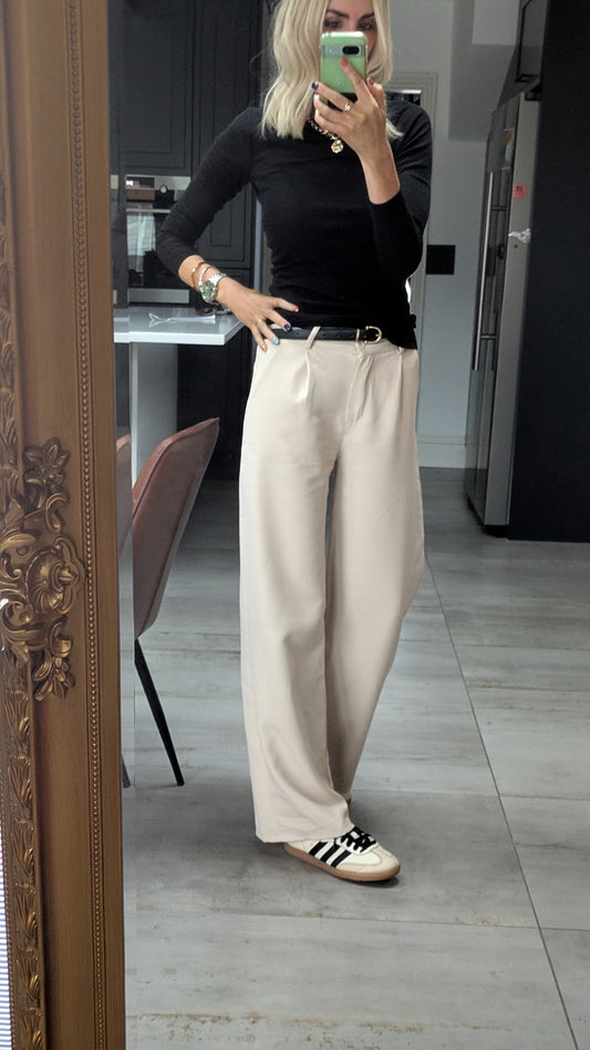 Wide leg trousers in stone