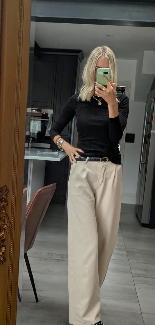 Wide leg trousers in stone