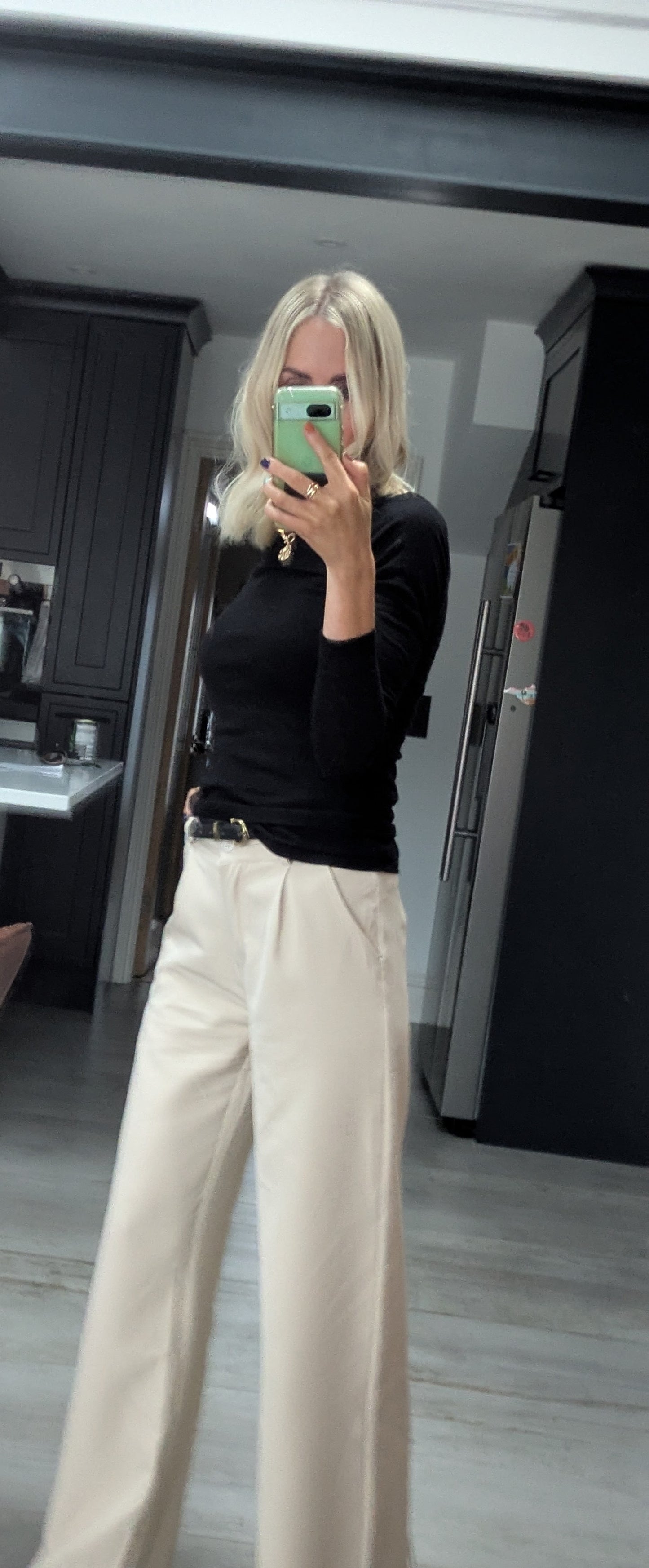 Wide leg trousers in stone