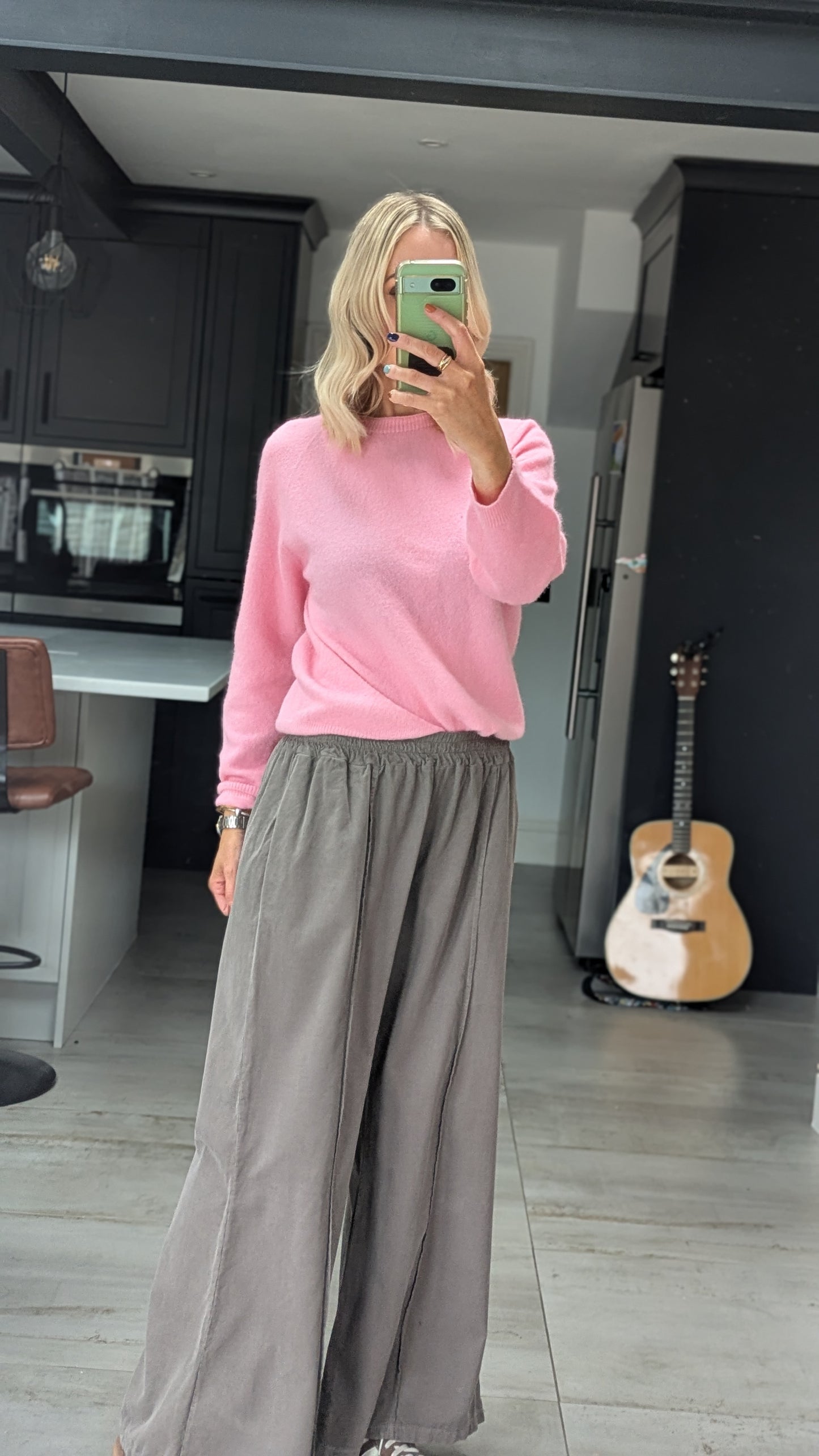 Darted Wide leg fine cord trousers -  taupe