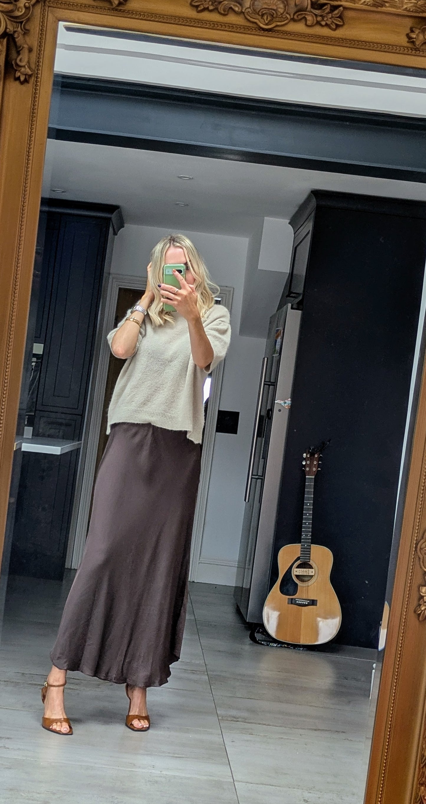Silk blend midi skirt - chocolate