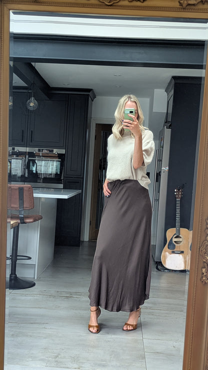 Silk blend midi skirt - chocolate