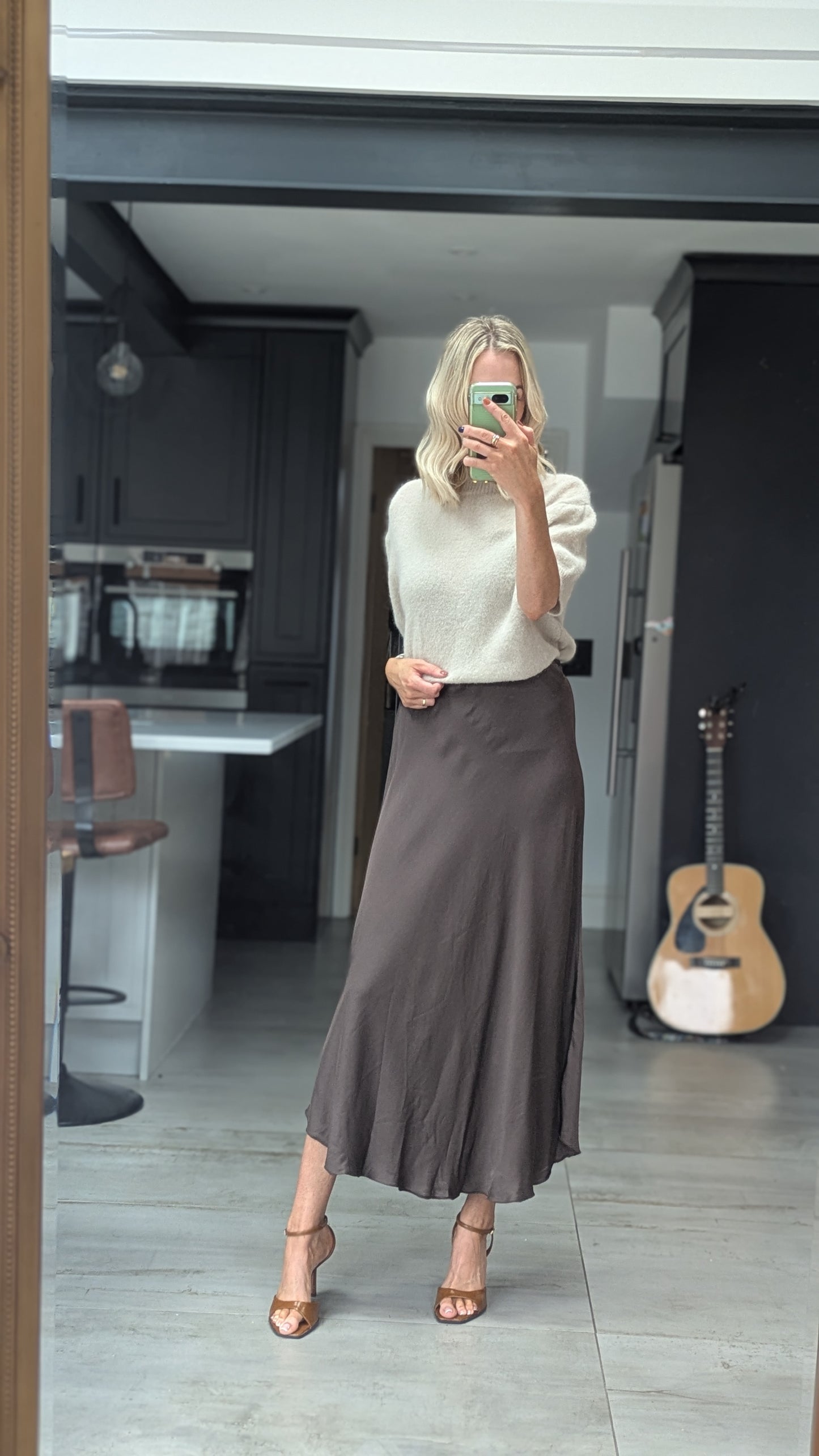 Silk blend midi skirt - chocolate