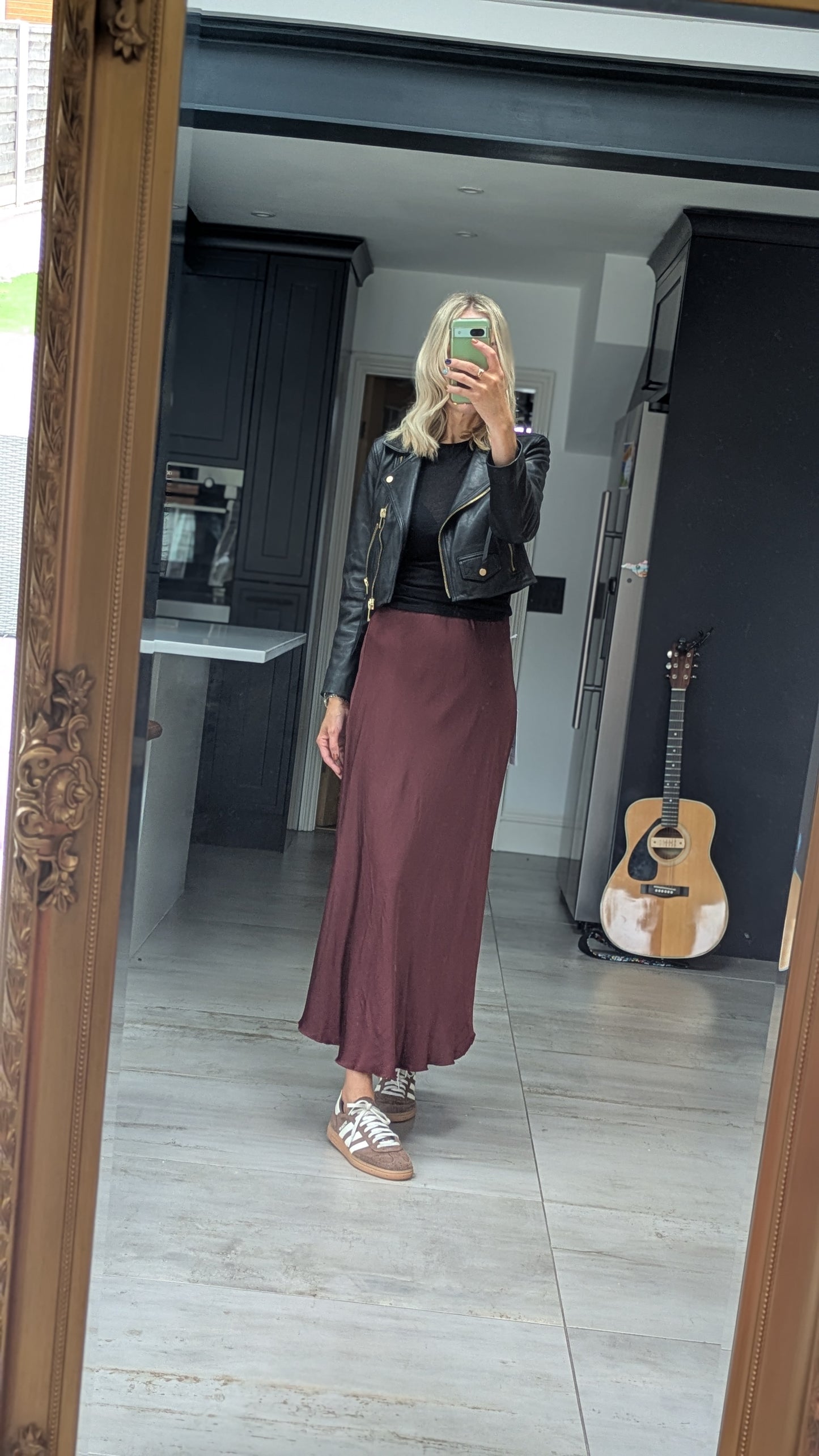 Silk blend midi skirt - burgundy