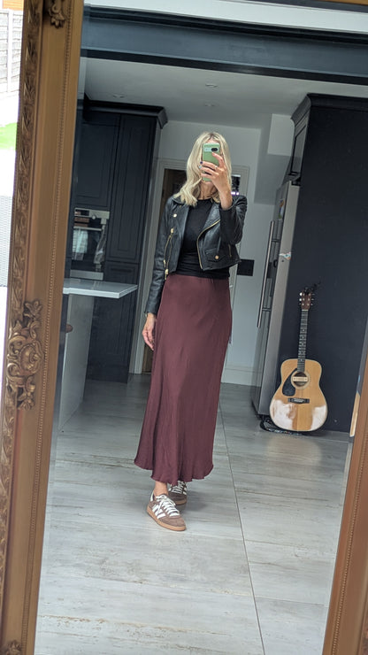 Silk blend midi skirt - burgundy