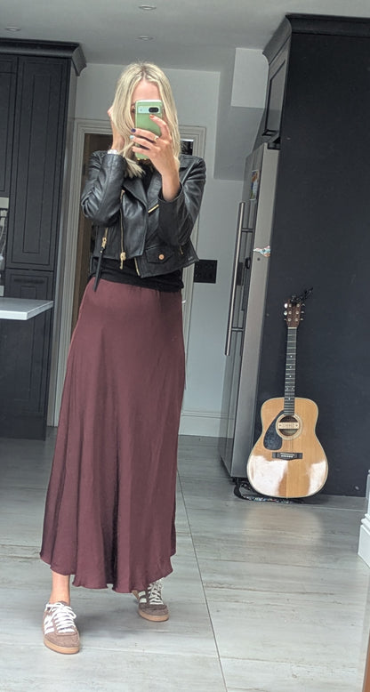 Silk blend midi skirt - burgundy