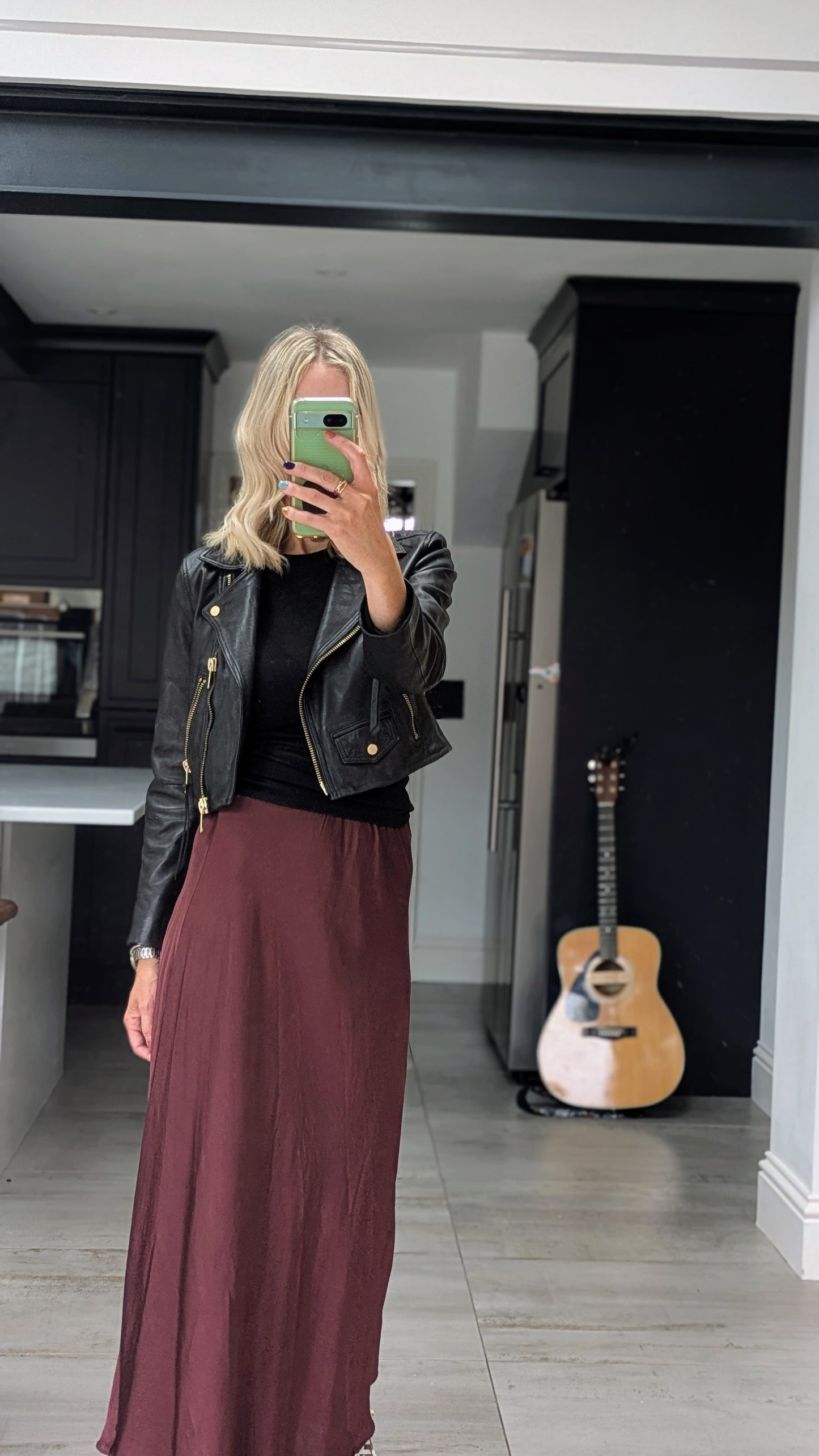 Silk blend midi skirt - burgundy