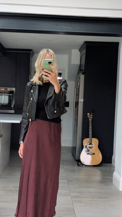 Silk blend midi skirt - burgundy