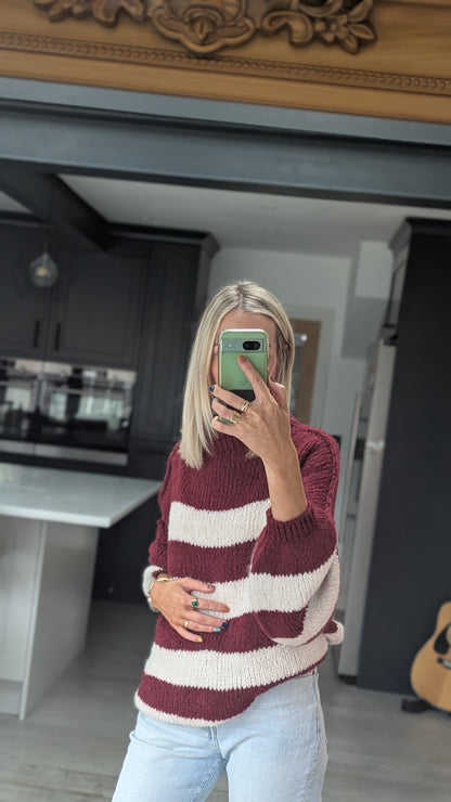 Striped Raw Edge Jumper Burgundy/Cream
