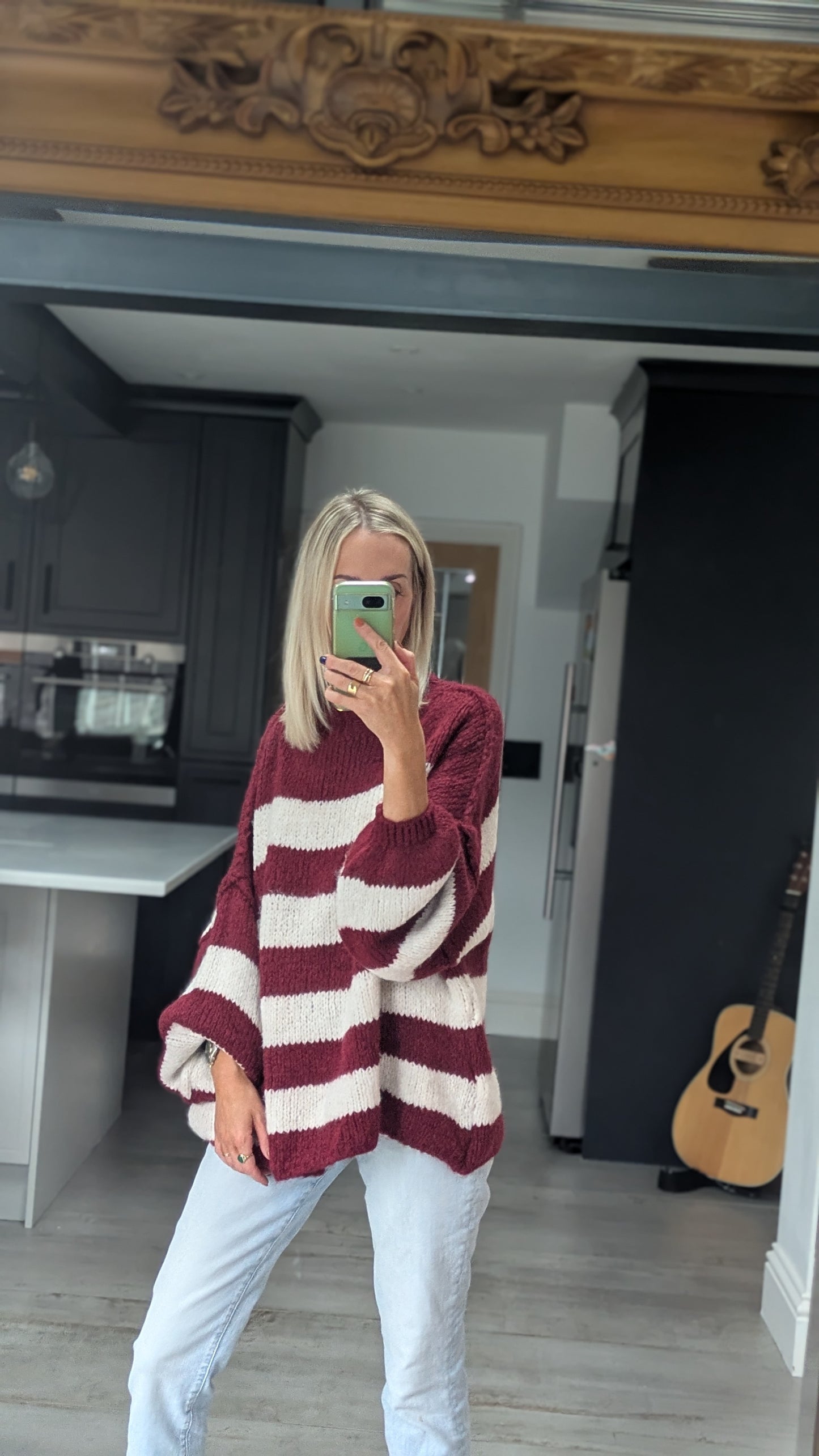 Striped Raw Edge Jumper Burgundy/Cream
