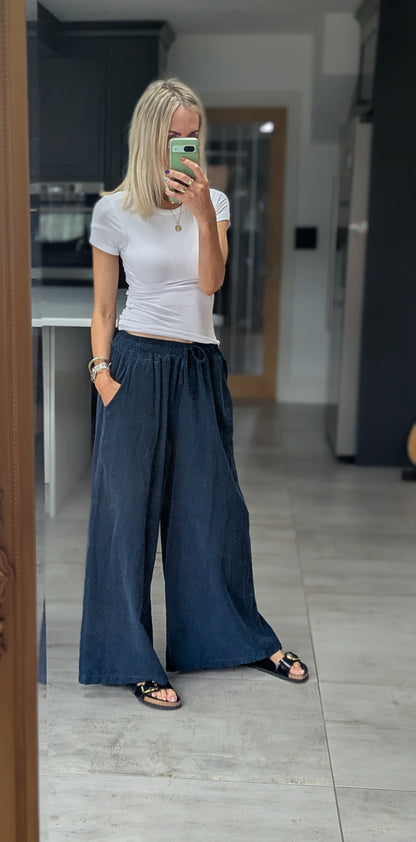 Drawstring Cord Trousers - Navy