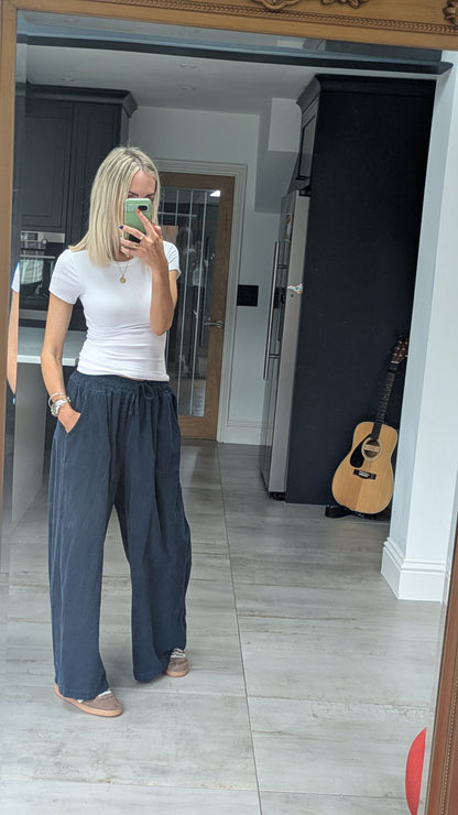 Drawstring Cord Trousers - Navy