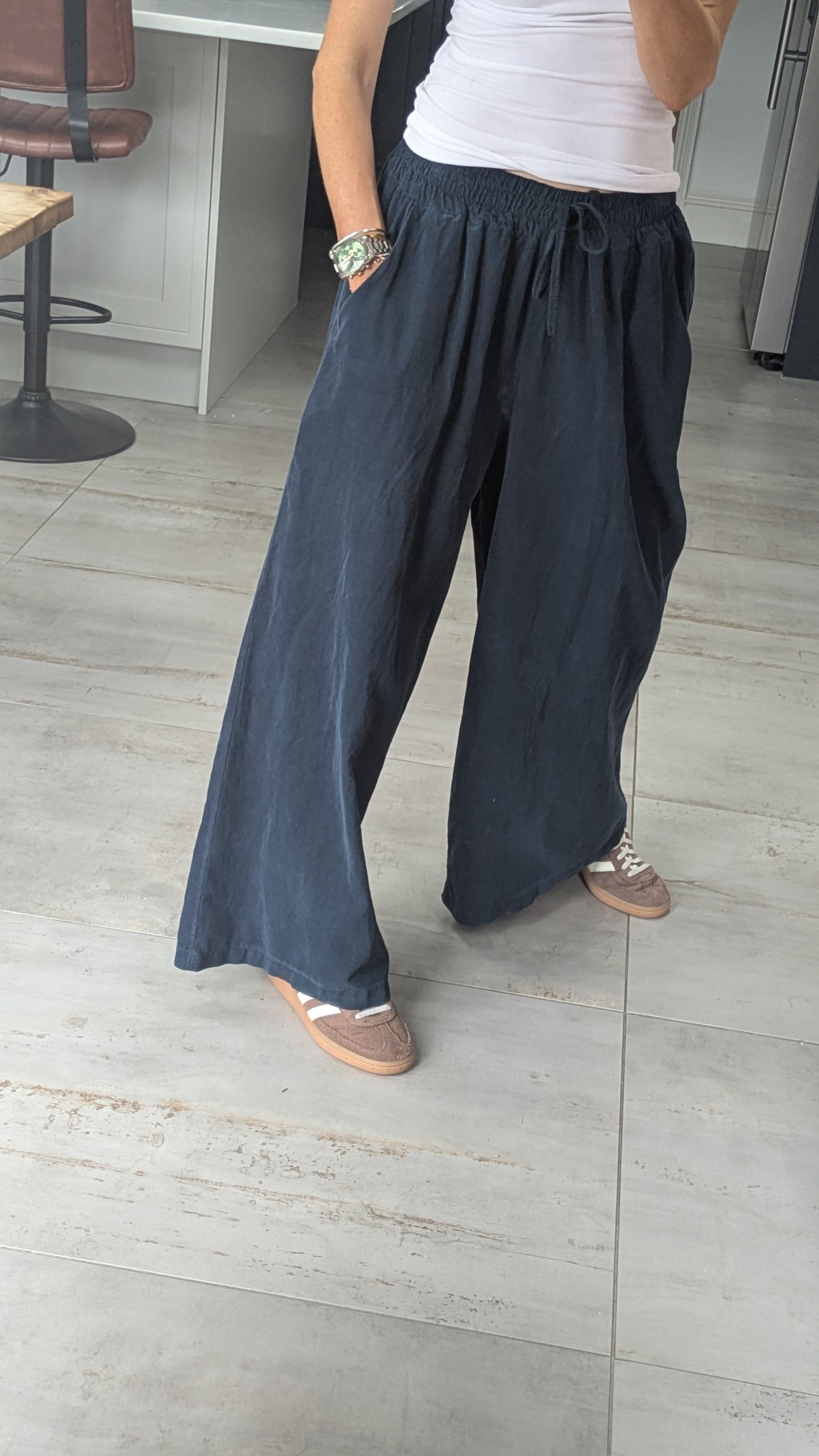 Drawstring Cord Trousers - Navy