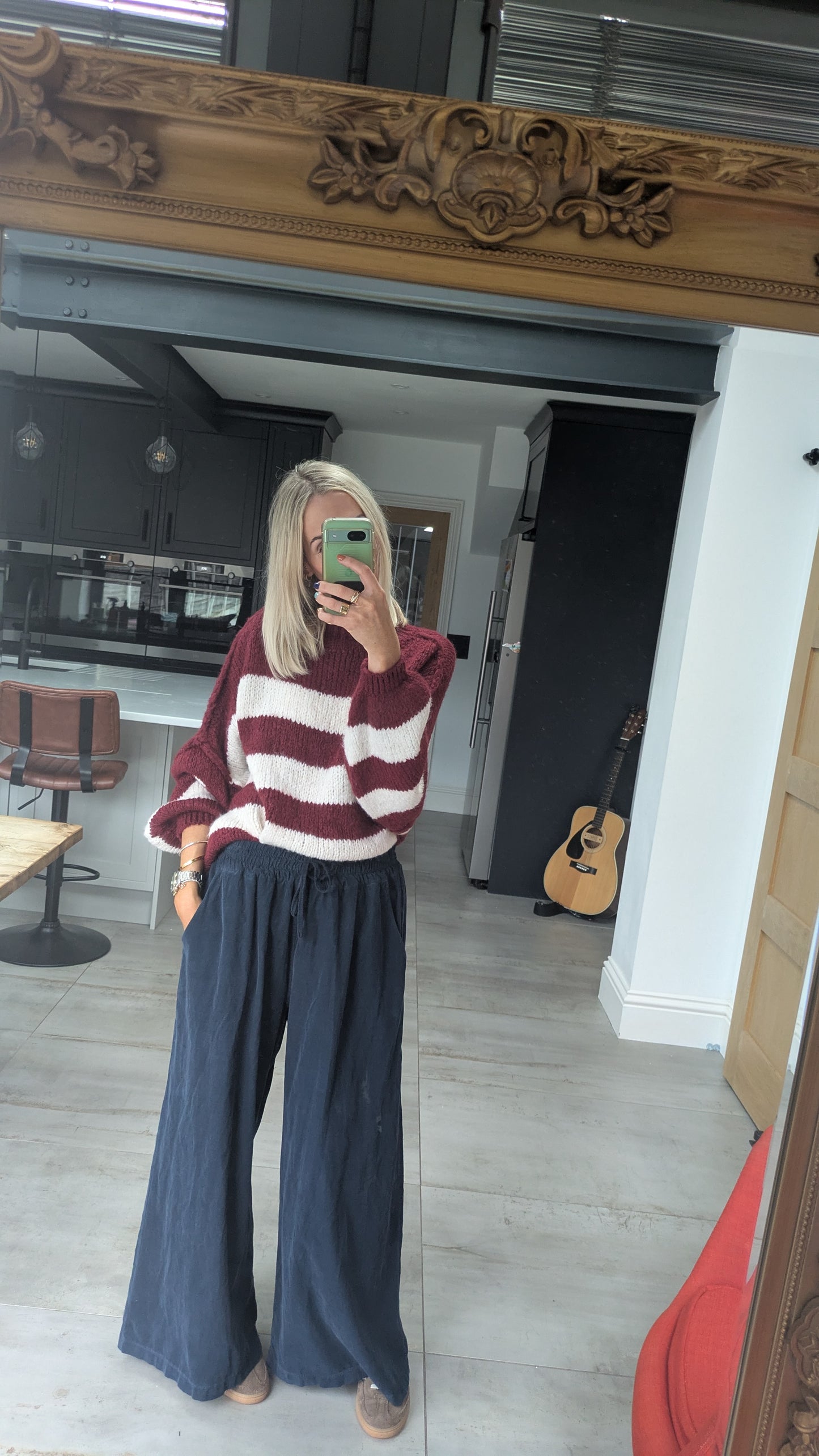 Striped Raw Edge Jumper Burgundy/Cream