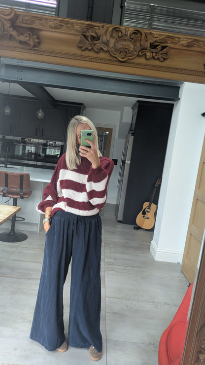 Striped Raw Edge Jumper Burgundy/Cream