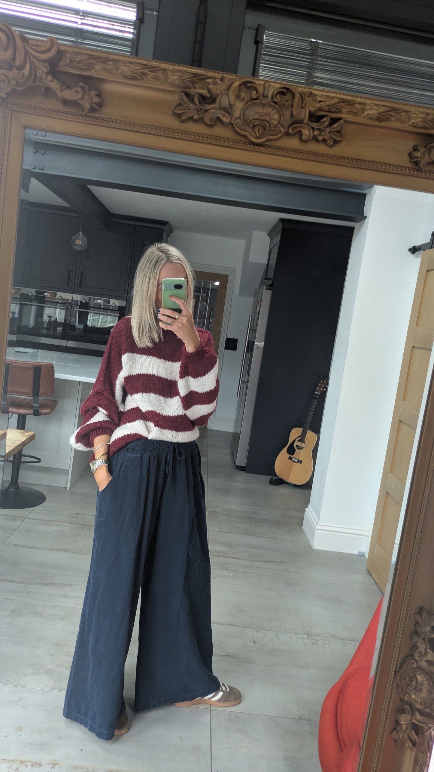 Striped Raw Edge Jumper Burgundy/Cream