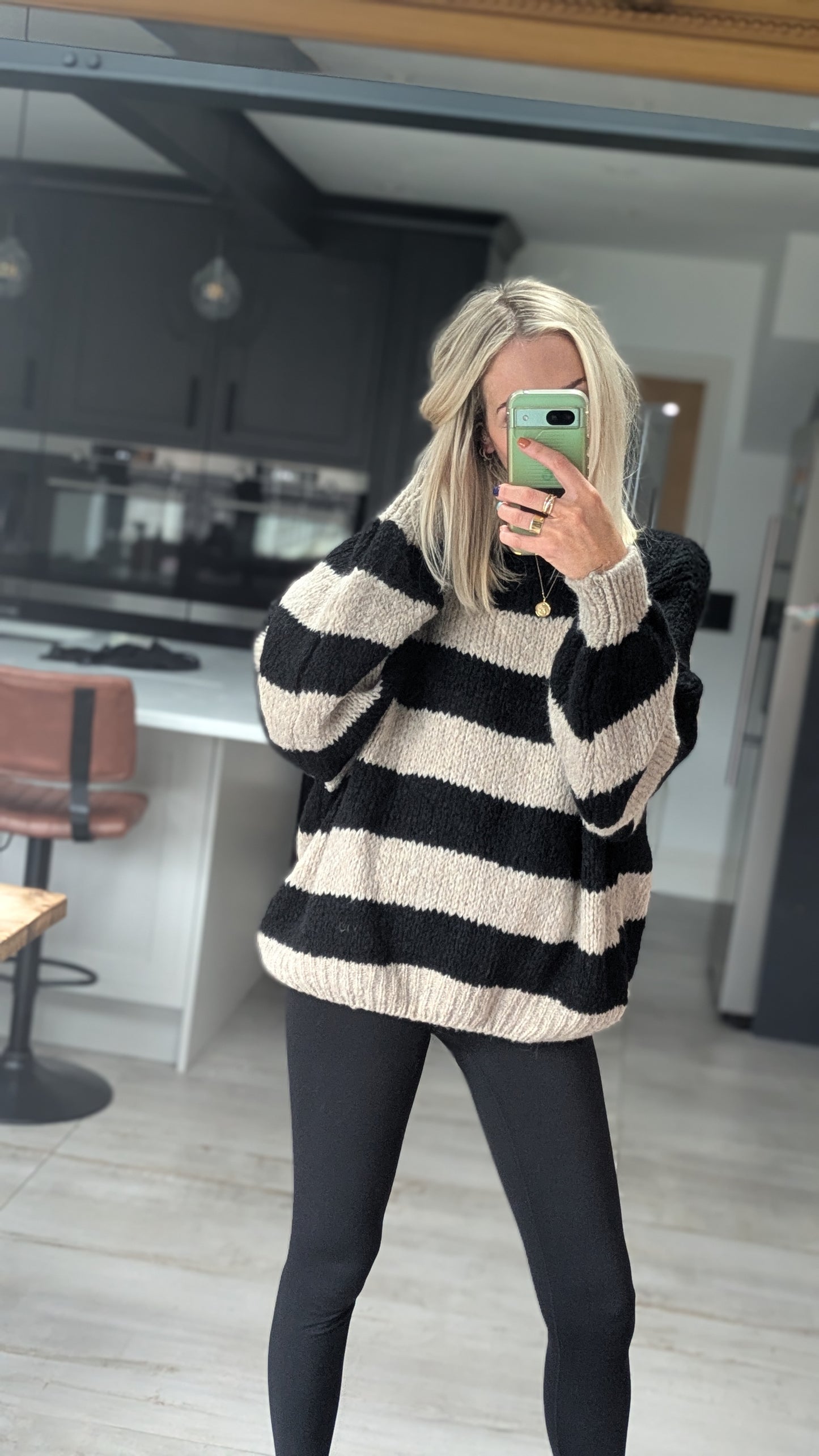 Striped Raw Edge Jumper Black/White