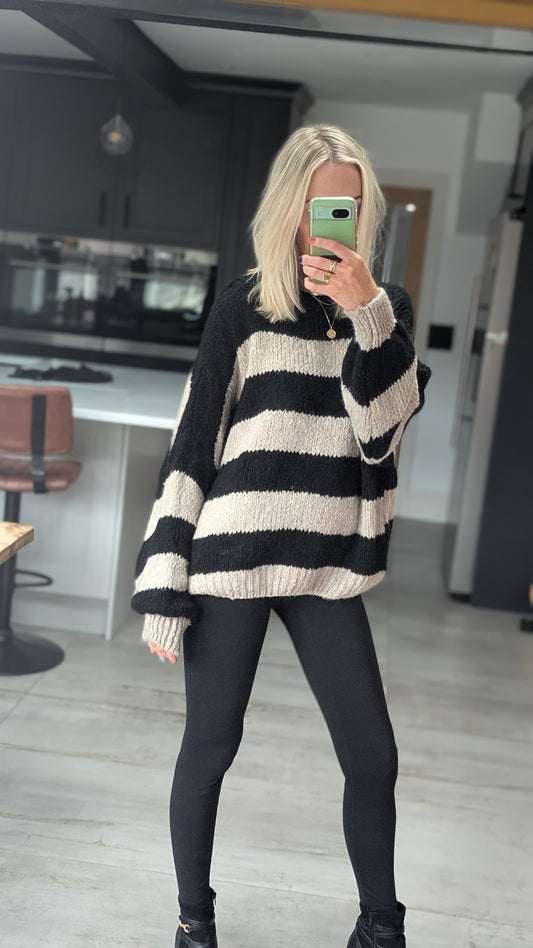 Striped Raw Edge Jumper Black/White