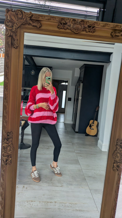 Striped Raw Edge Jumper Pink/Red