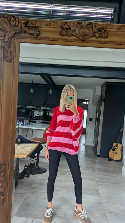 Striped Raw Edge Jumper Pink/Red