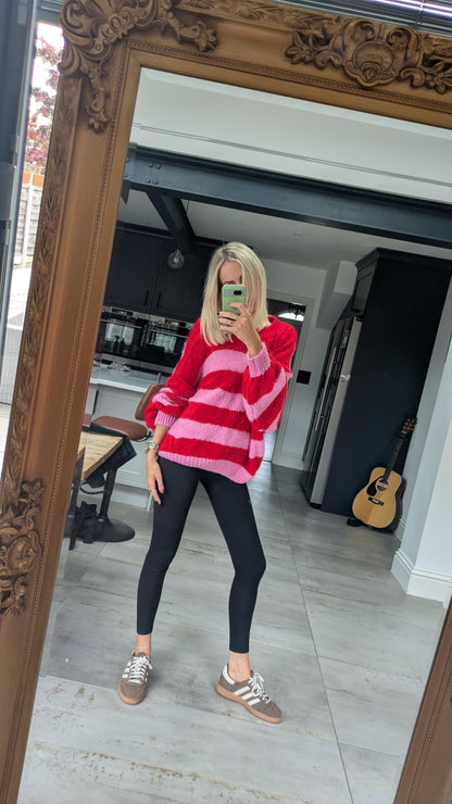 Striped Raw Edge Jumper Pink/Red