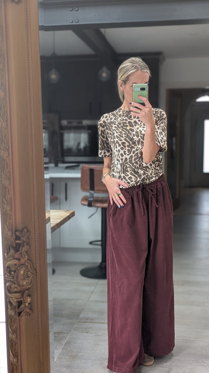 Drawstring Cord Trousers - Burgundy