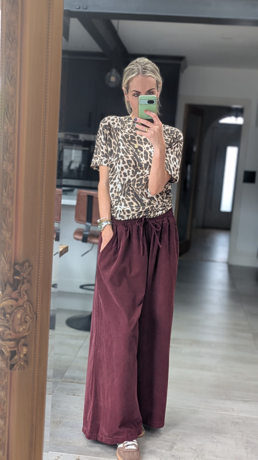 Drawstring Cord Trousers - Burgundy