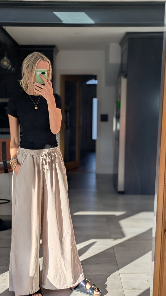 Darted Wide Leg Cord Trousers -Beige