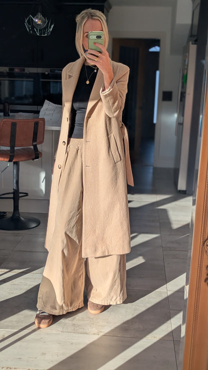 Darted Wide Leg Cord Trousers - Sand