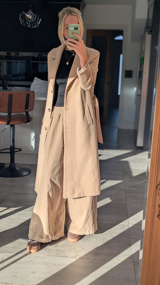 Darted Wide Leg Cord Trousers - Sand